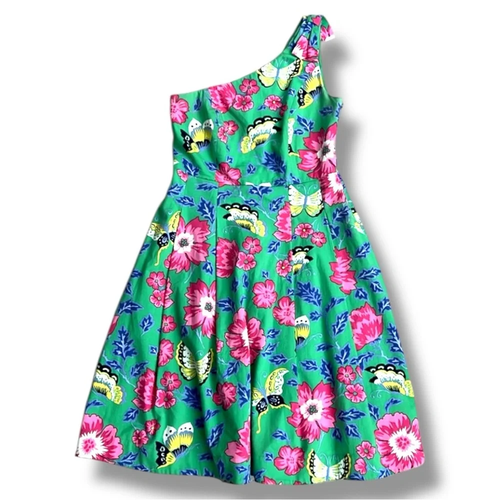 RSVP by Talbots Green Floral One-Shoulder Fit And Flare Dress Size 4 - Picture 2 of 14
